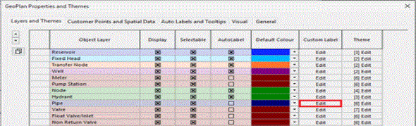 Custom Label Edit button for Pipe object layer